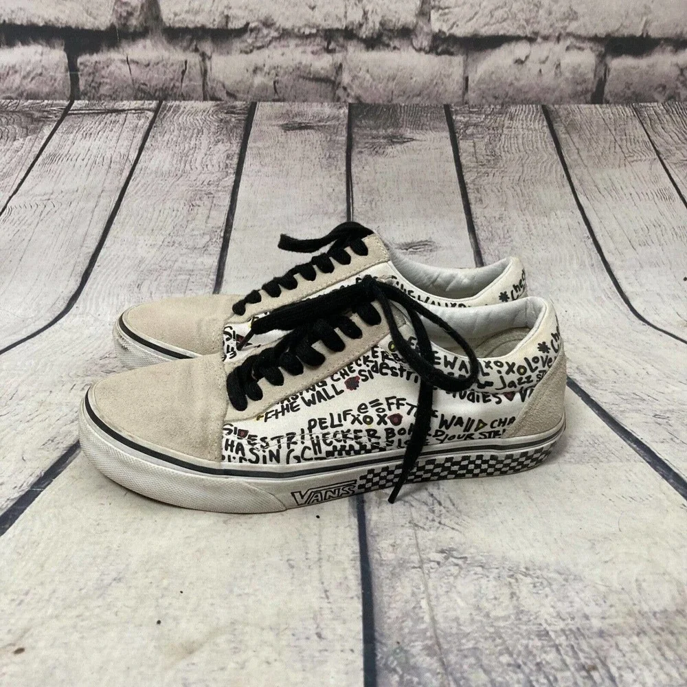Vans Old Skool‎ DIY Womens 8 Mens 6.5 Canvas Suede Sneakers Shoes Black White